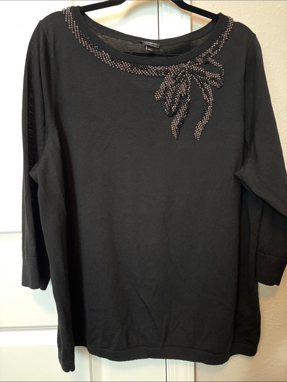 Talbots Woman 3x Embellished Black Women's Boatneck Top Wool